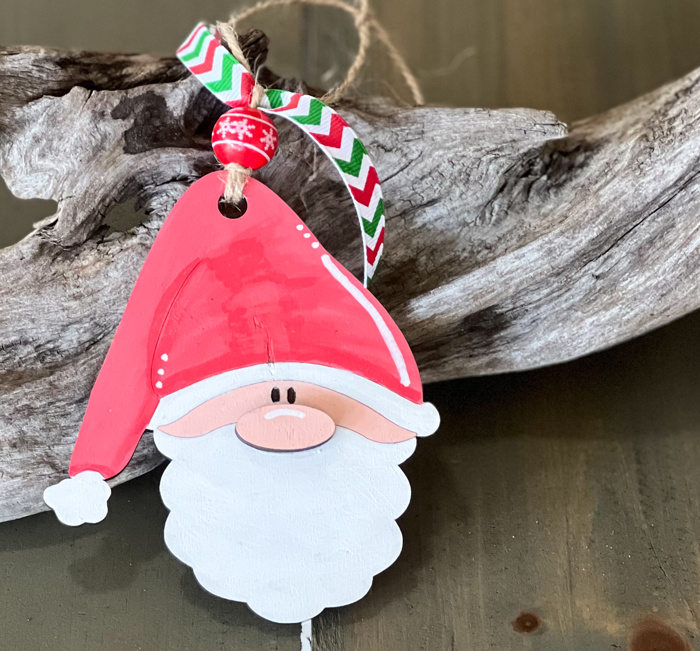 Santa Claus Face Hand Painted Wood Christmas Ornament