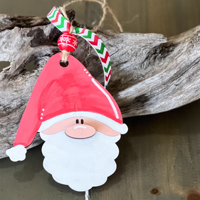 Santa Claus Face Hand Painted Wood Christmas Ornament