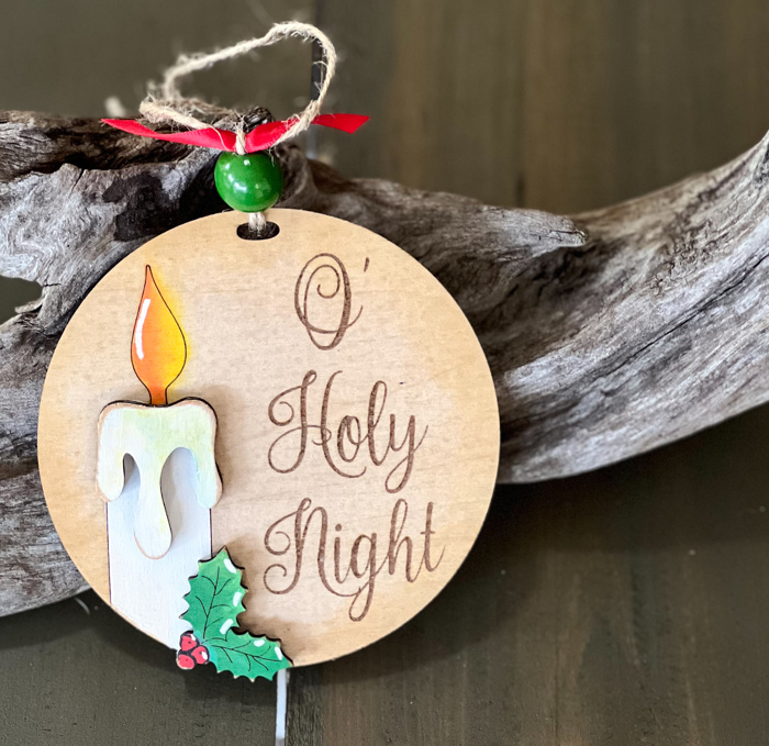 Hand-Painted Wooden Christmas Ornament – Candle & Holy Night Design