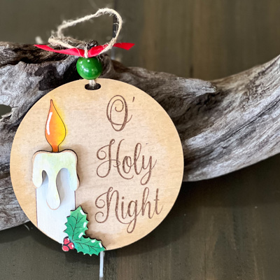 Hand-Painted Wooden Christmas Ornament – Candle & Holy Night Design