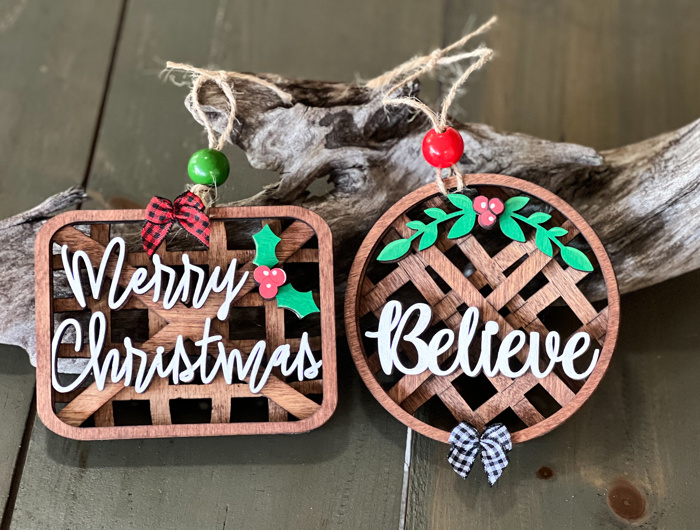 Merry Christmas & Believe Tobacco Basket Christmas Tree Ornaments Hand Painted
