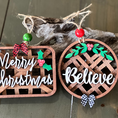 Merry Christmas & Believe Tobacco Basket Christmas Tree Ornaments Hand Painted