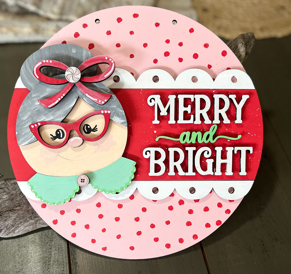 Merry and Bright Mrs. Clause Christmas 10.5" Sign Decor Hand Painted