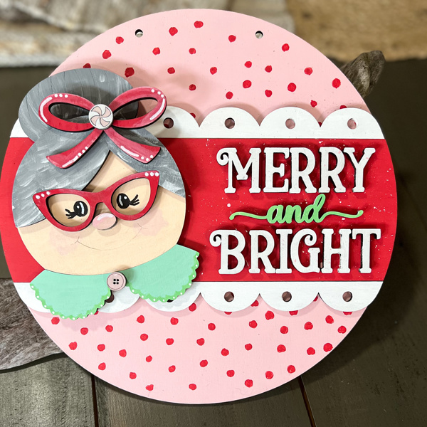 Merry and Bright Mrs. Clause Christmas 10.5" Sign Decor Hand Painted