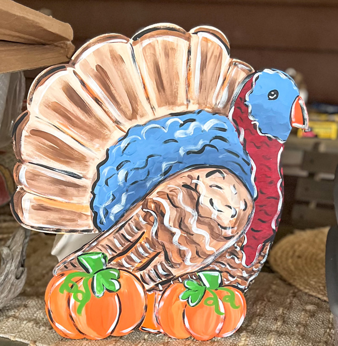 Hand-Painted Turkey Door Hanger – Autumn & Thanksgiving Decor, 18" Wooden Sign