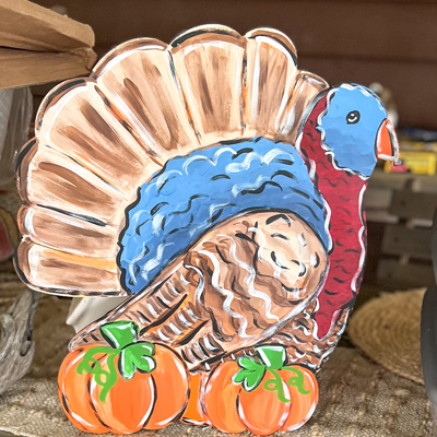 Hand-Painted Turkey Door Hanger – Autumn & Thanksgiving Decor, 18" Wooden Sign