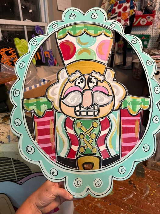 Hand-Painted Nutcracker Door Hanger | Whimsical Christmas Sign | Preppy Holiday Décor in Pink, Green & Red | 18" or 22" Baltic Birch