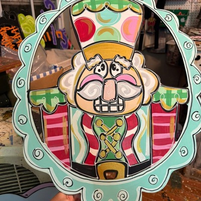 Hand-Painted Nutcracker Door Hanger | Whimsical Christmas Sign | Preppy Holiday Décor in Pink, Green & Red | 18" or 22" Baltic Birch