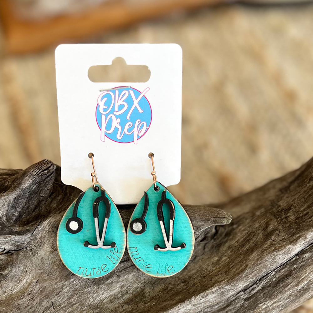 Nurse Life 3D Wood Hand Painted Dangle Earrings, Nurse Earrings