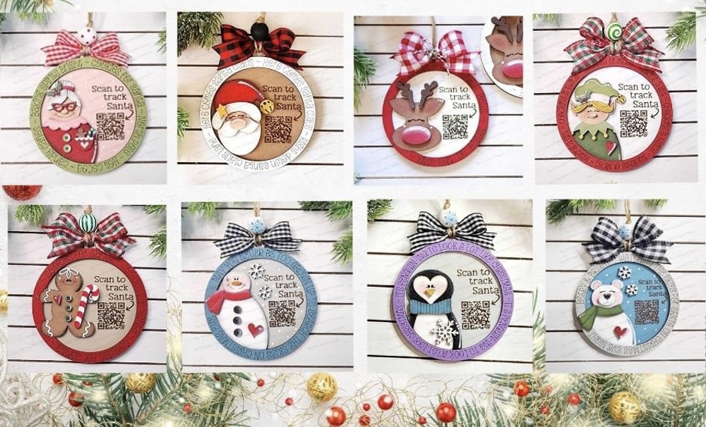 Mrs. Claus QR code Santa Tracker Hand Painted Ornament