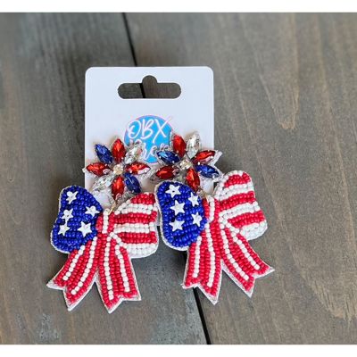 Patriotic Red, White & Blue Seed Beaded Bow Earrings 🇺🇸✨