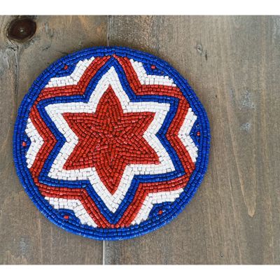 Patriotic Red White and Blue Handmade Seed Beaded Star Coasters