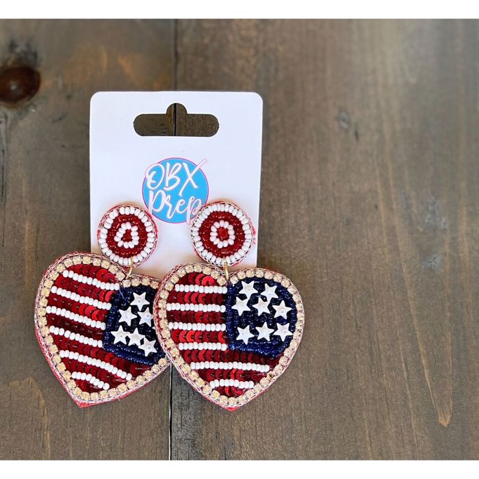 Patriotic Hand Beaded Seed Bead Dangle Earrings 