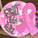  Hand Painted “Fight Like a Girl” Breast Cancer Awareness Sign – Pink Ribbon Round Door Hanger