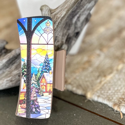 Christmas Stained Glass Hair Claw | Winter Window Print | Handmade in OBX