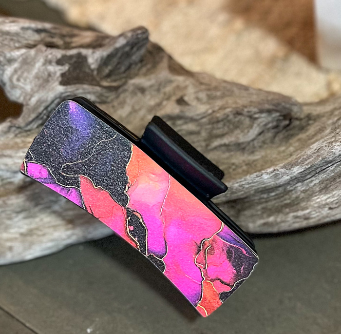 Pink & Black Marble Hair Claw | Handcrafted 4.1” Hair Clip | Pattern Ply Design with Gold Streaks | Made in the OBX