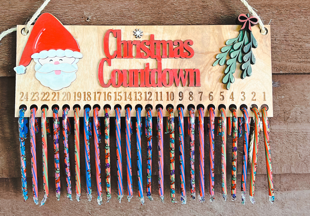 Christmas Candy Cane Countdown Wood Hand Painted Sign