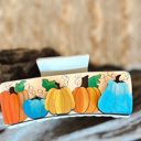  Autumn Blue and Orange Pumpkins Hand Painted Wood Hair Claw Clip