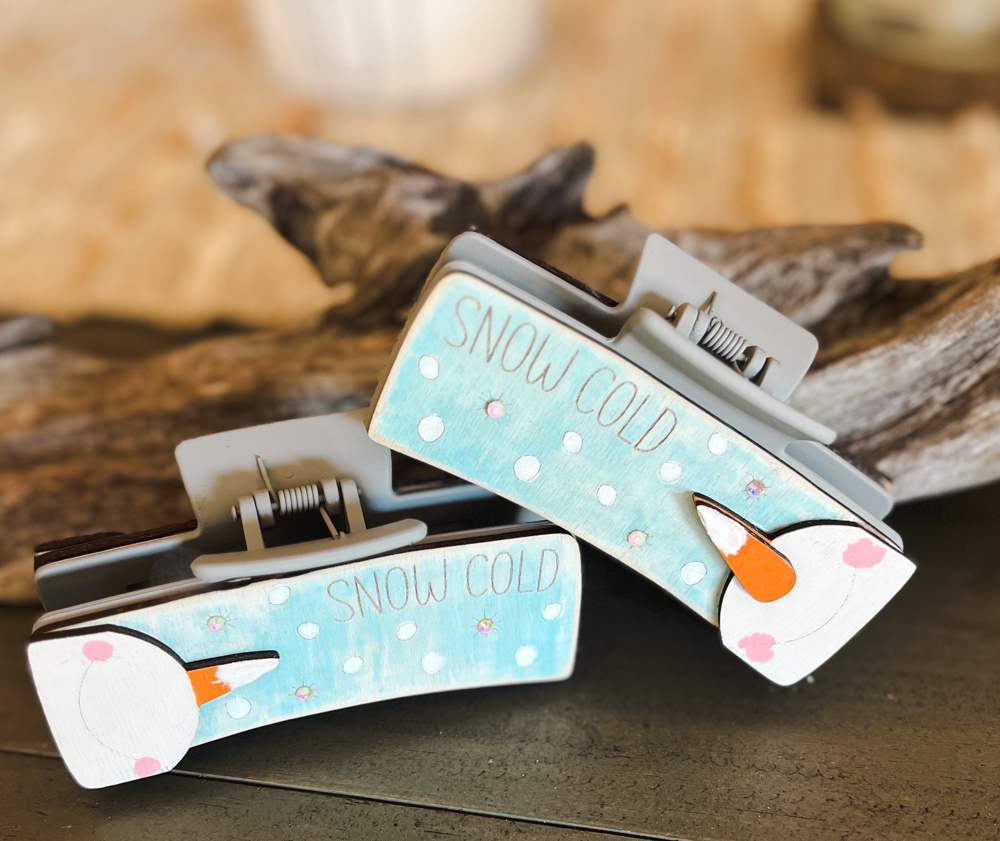 Snow Cold Snowman Winter Hair Claw Clip – Hand-Painted Wooden Design (4 Inches)