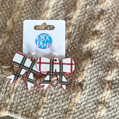 Holiday Plaid Bow Earrings – Handcrafted in the Outer Banks - Gifts for Women