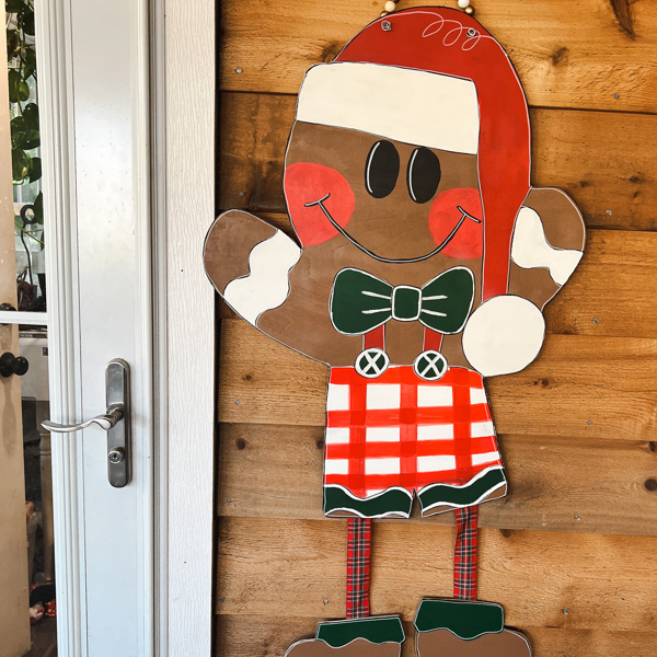 Gingerbread Man, Woman, Boy and Girl Ribbon Legs Christmas Winter Door Hanger Sign