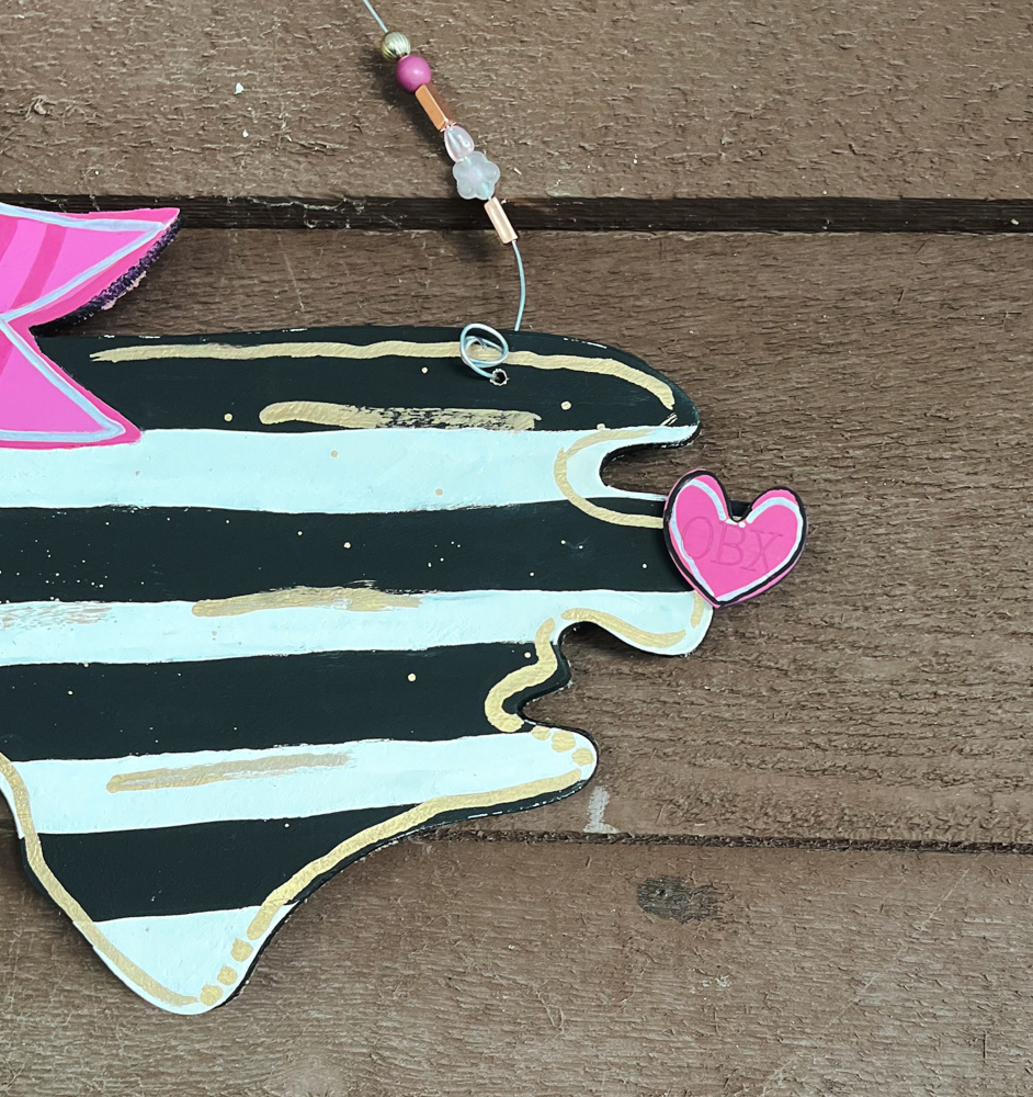 Preppy State Love Black White Pink and Gold Door Hanger Sign.