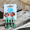  Christmas Beaded Coquette Bow Dangle Earrings