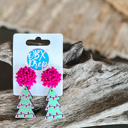  Christmas Tree with Pink Lights Beaded Top Dangle Earrings 