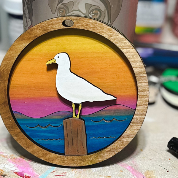 Personalized Sea Gull Beach Sunset Hand Painted Christmas Ornament