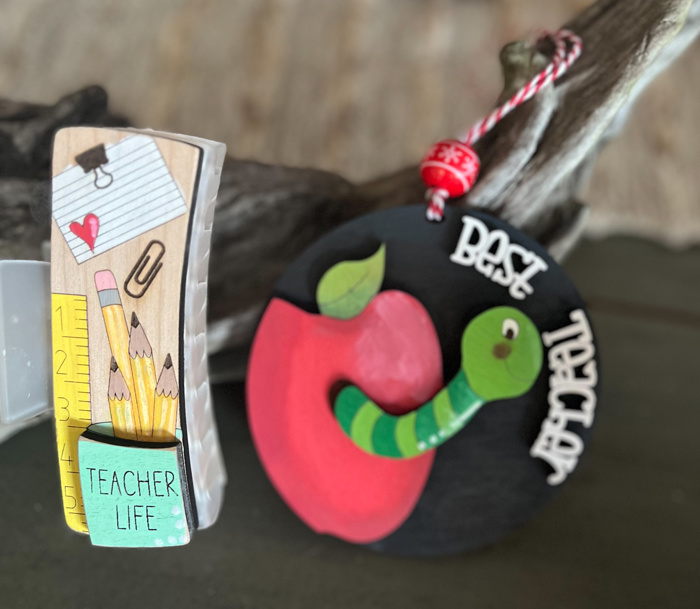 Teacher Life Pencils and Desk Hand Painted Wooden Hair Claw