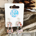  Pink Gingerbread House Coquette Bow Dangle Earrings