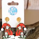  Christmas Santa Claus Floral Hat Hand Painted Drop Earrings 