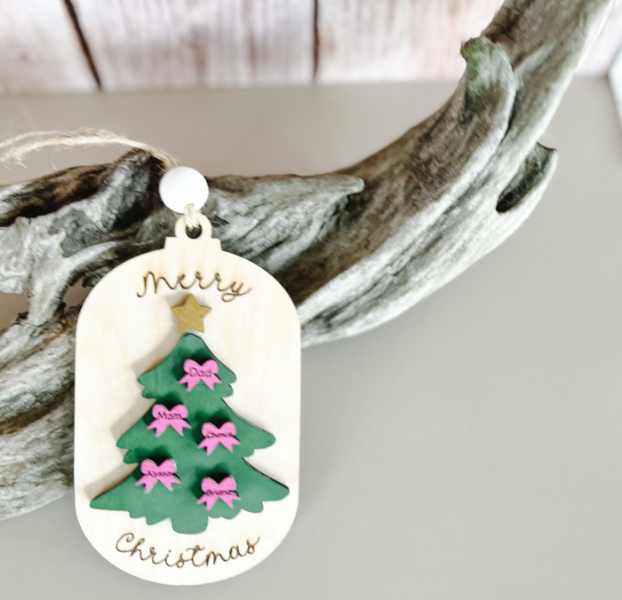 Personalized Merry Christmas Tree with Bows - Coquette Christmas Ornament 