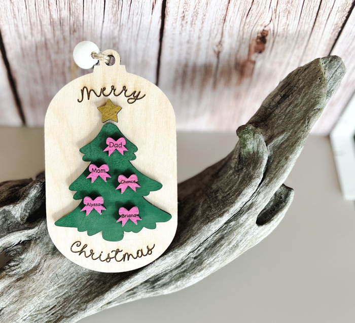 Personalized Merry Christmas Tree with Bows - Coquette Christmas Ornament 