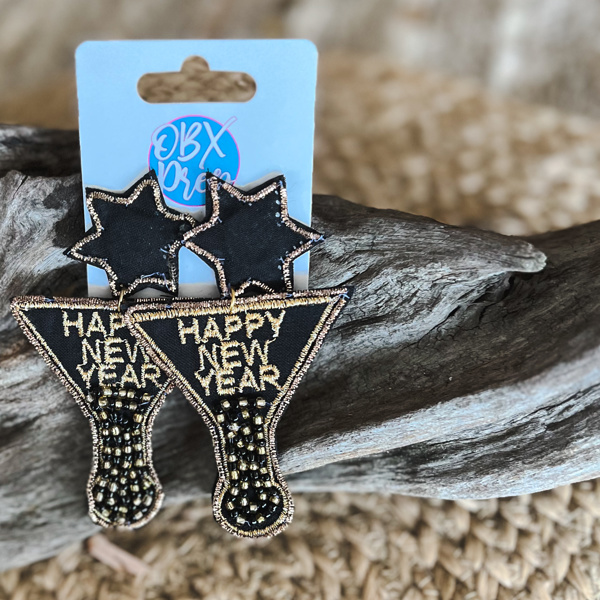 Happy New Year Martini Glass Earrings.