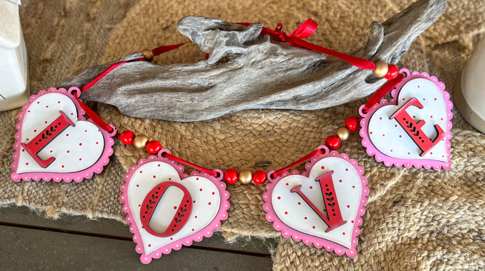 LOVE Valentine’s Day Banner | Hand Painted Baltic Birch | Layered Heart Home Decor | OBX Handmade