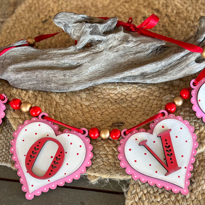 LOVE Valentine’s Day Banner | Hand Painted Baltic Birch | Layered Heart Home Decor | OBX Handmade
