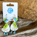 Blue/Green Winter Goose Dangle Earrings – Hand Painted Baltic Birch | OBX Handmade