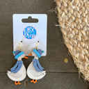 Blue/Blue Winter Goose Dangle Earrings – Hand Painted Baltic Birch | OBX Handmade