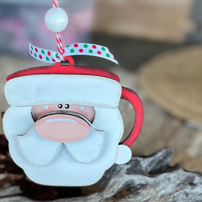 Santa Claus Coffee Mug Christmas Ornament - Hand Painted Wood
