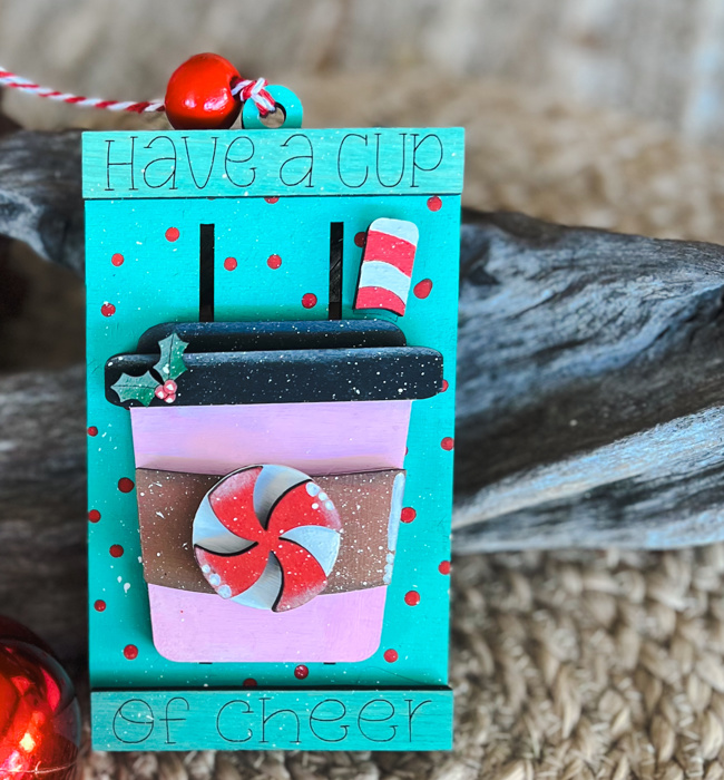 Have a Cup of Cheer Peppermint Hand Painted Pallet Gift Card Christmas Ornament