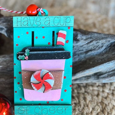 Have a Cup of Cheer Peppermint Hand Painted Pallet Gift Card Christmas Ornament