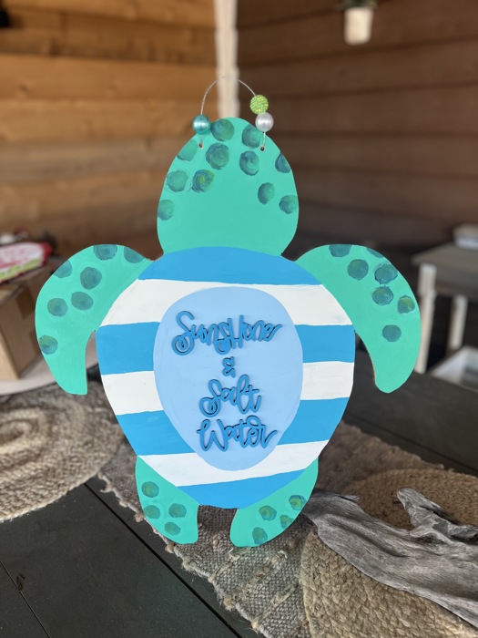 Sea Turtle Hand Painted Beach Nautical Door Hanger Beach House Decor