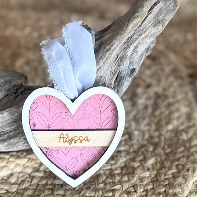 Personalized Valentine’s Heart Ornament, Bag Tag & Car Charm