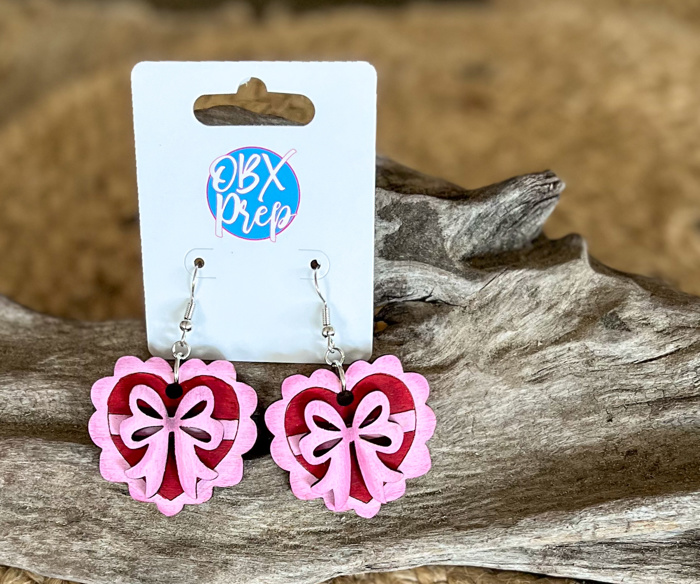 Valentine's Day Heart with Bow Hand Painted Dangle Earrings 