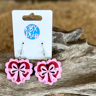 Valentine's Day Heart with Bow Hand Painted Dangle Earrings 