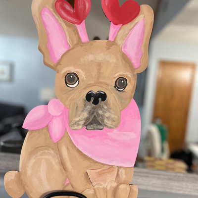 Adorable Frenchie Valentine’s Door Hanger, French Bulldog Hand Painted Wood Sign