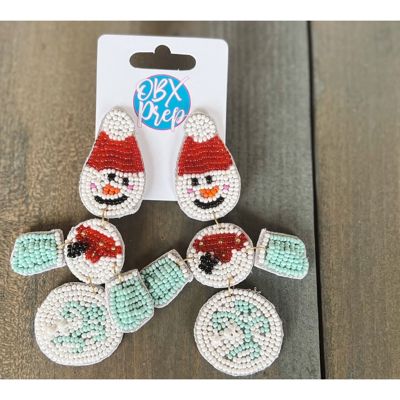 Snowman Triple Dangle Seed Beaded Earrings