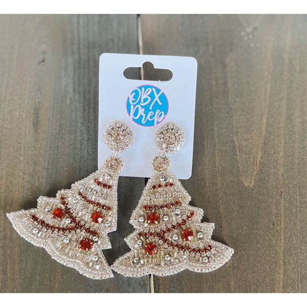 Glam White Christmas Tree Seed Beaded Earrings