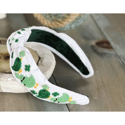 Leprechaun Bird St Pat's Day Seed Beaded Hearts Top Knot Headband